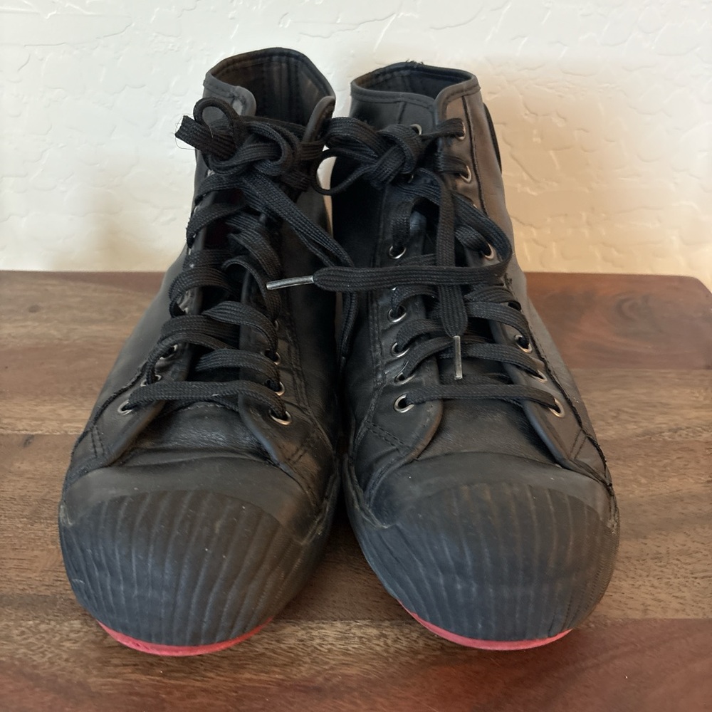 PF-FLYERS man’s Stylish Black soft leather High-Top Men's Sneakers. 13.5